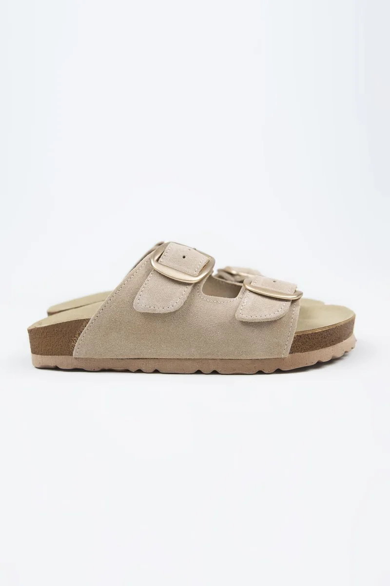 مانجيرو شباشب مانيجيرو إيرين النسائية المصنوعة من الجلد الطبيعي والمزينة بإبزيم مزدوج