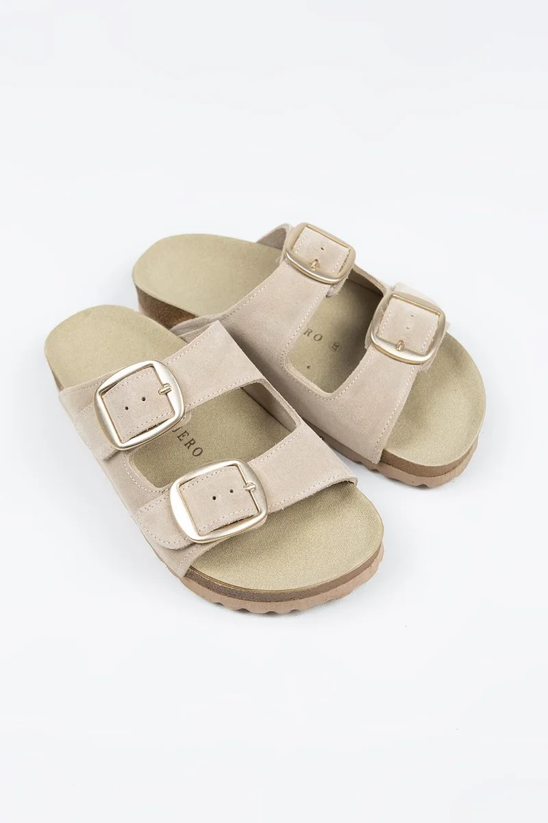 Manijero Manijero Irene Women's Genuine Leather Double Buckle Sand Slippers