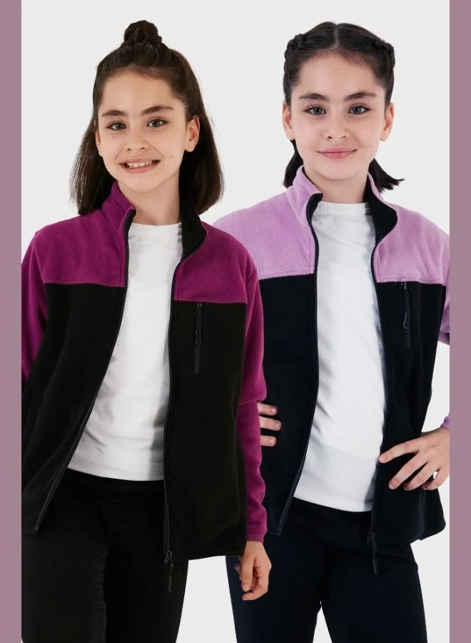 ليلا كارديجان قطبي للأطفال من ليلا بسحاب وياقة واقفة وجيوب بلونين  قطعة