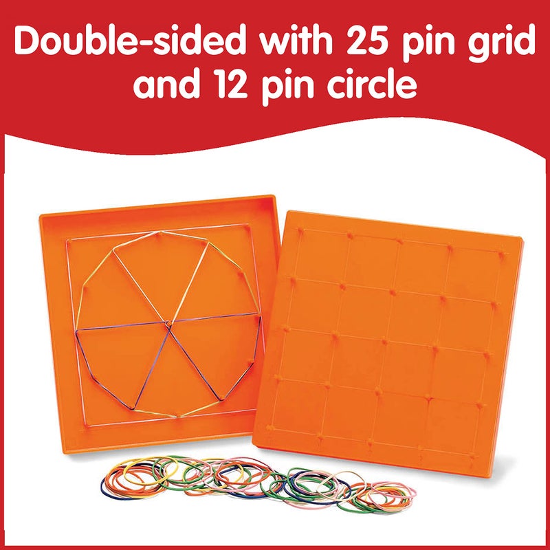 edxeducation Double-Sided Geoboard Set | Set of 6 with Rubber Bands | Ages 3+ | Math Resources, Fine Motor Skills for Kids | 5 x 5 Grid/12 Pin Circular Array - Image 3