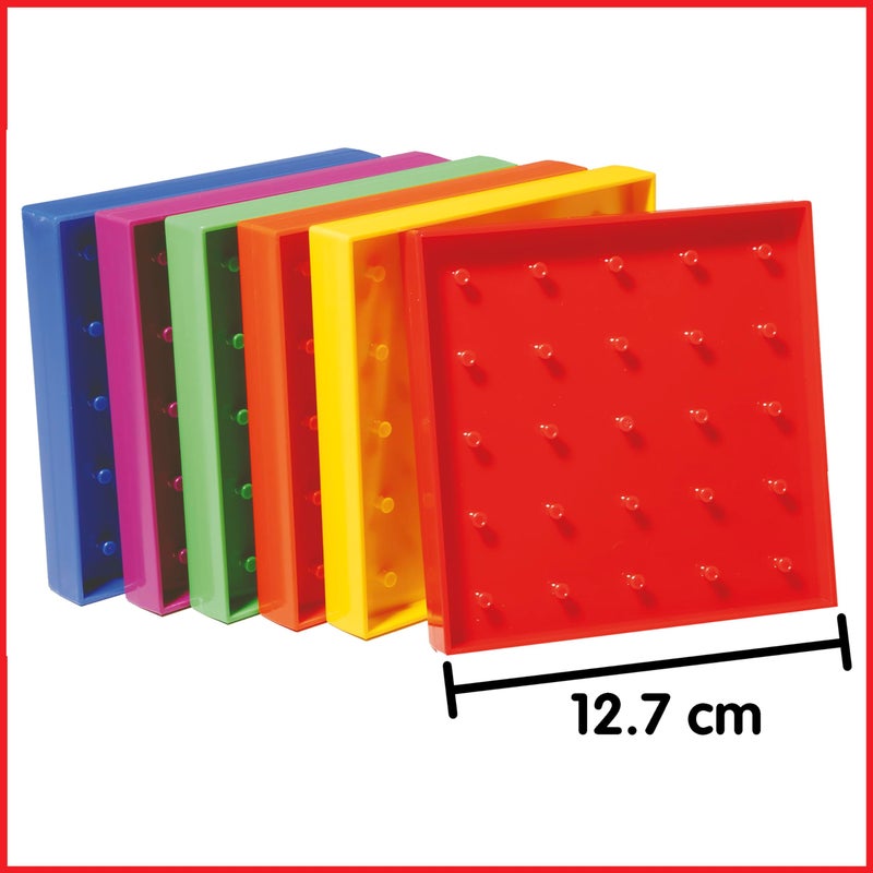 edxeducation Double-Sided Geoboard Set | Set of 6 with Rubber Bands | Ages 3+ | Math Resources, Fine Motor Skills for Kids | 5 x 5 Grid/12 Pin Circular Array - Image 2