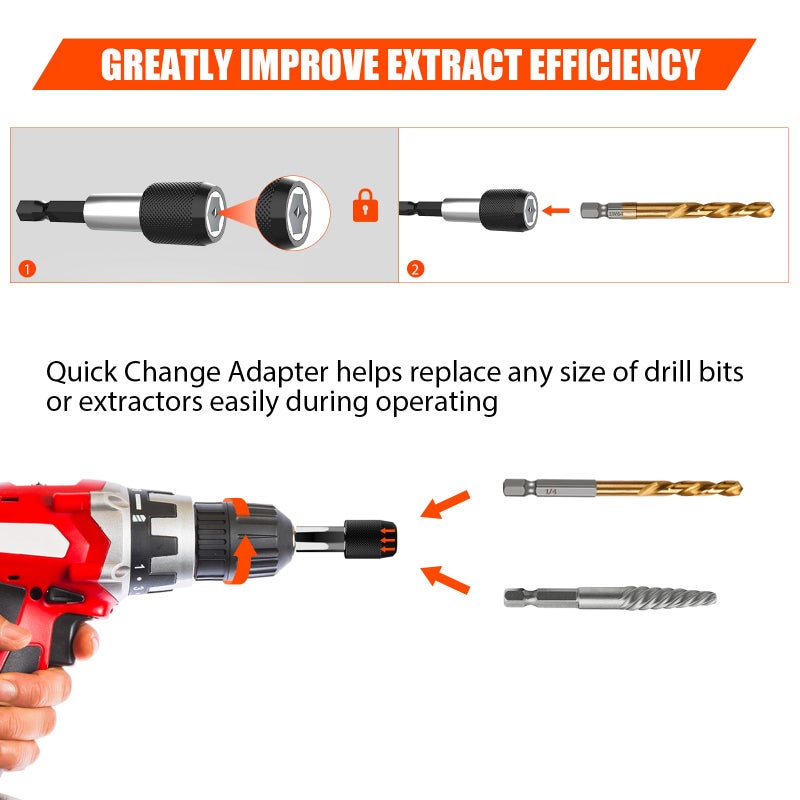Coobeast 11Pcs Screw Extractor Set, Left Hand Drill Bit and Bolt Extractor Kit Easy to Remove Stripped Broken Damaged Screw Bolt and Nut Out, Reverse Drill Bit Extractor Set with Sturdy Case - Image 3
