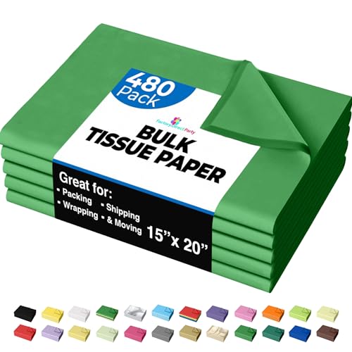 Party Solids ورق تغليف هدايا باللون الأخضر الزمردي لحفلات 15 × 20 ورق خفيف بالجملة 480 ورقة 10 رطل لملء صناديق الهدايا لوازم التعبئة والتغليف للانتقال - Image 2