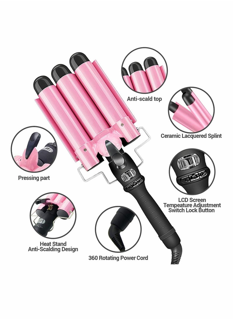 SYOSI - Curling Iron Wand,3 Barrel Curling Iron (Upgraded),25mm 3 Barrel Curling Iron Wand Instant Heating Temperature Adjustable Ceramic Hair Curling Iron with LCD Temp Display,Long/Short Hair Curlers - Image 1