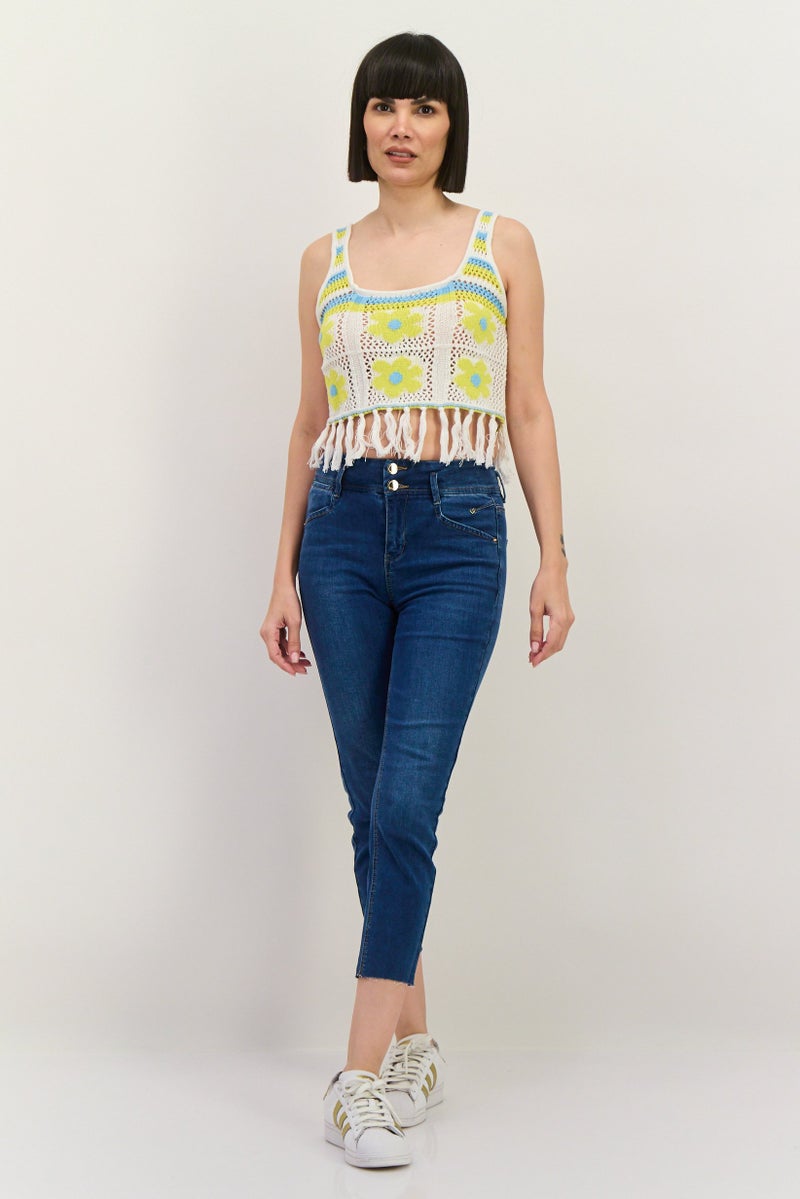 Lefties Women Scoop Neck Knitted Sleeveless Tank Top, White combo - Image 4