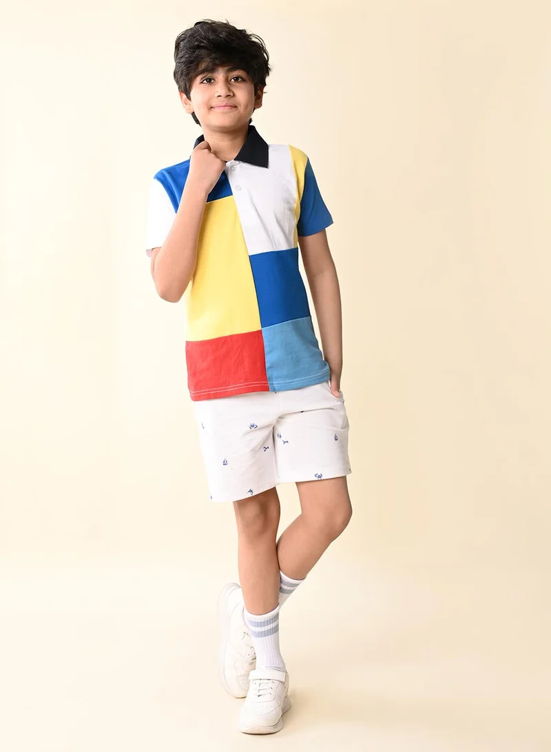 LILPICKS Colorblock Collar T-shirt with Short Set