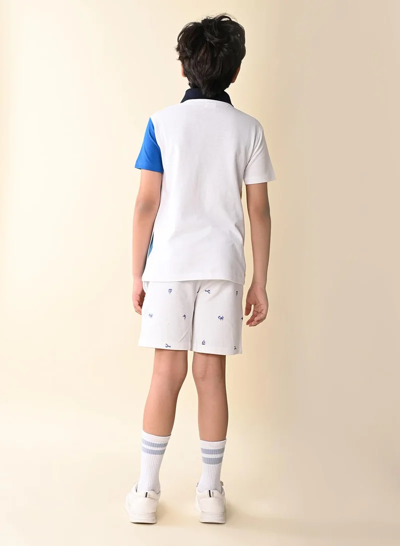 LILPICKS Colorblock Collar T-shirt with Short Set