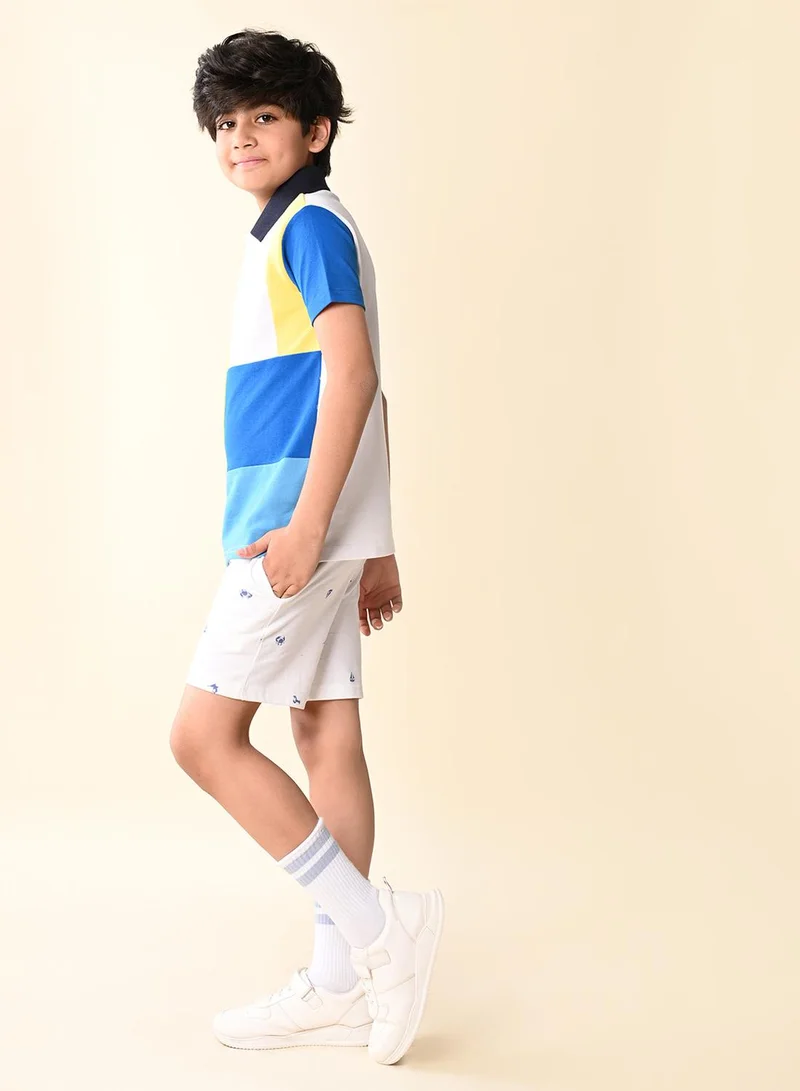 LILPICKS Colorblock Collar T-shirt with Short Set