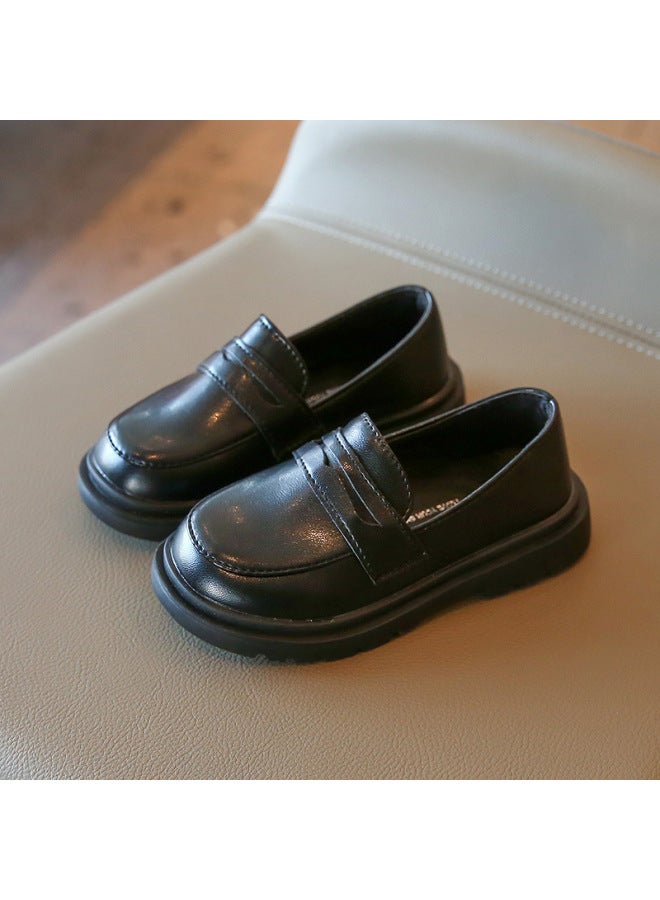 Spring And Autumn New Girls' Shoes Children's British Style Solid Color Small Leather Shoes Baby Girls' Black Casual Fashion Single Shoes