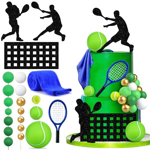 KEEPARTY 23 PCS Tennis Cake Toppers Sports Ball Cake Decorations for Baby Shower Birthday Party Decorations Supplies - Image 1