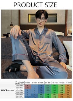 DUNISO 2-piece Men' s Pajama Sets Silk Satin Long Sleeve Sleepwear with Button Classic Loungewear Nightwear Notch Neck Shirt and Waist Elastic Pants Pajama Set for Men  - Image 3