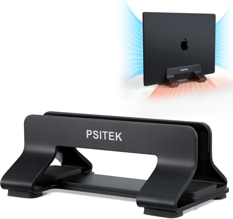 Psitek حامل حاسوب محمول عمودي من الألومنيوم، عرض فتحة قابل للتعديل (12-42 مم / 0.5-1.65 بوصة)، تخزين رأسي موفر للمساحة لأجهزة MacBook وأجهزة الكمبيوتر المحمولة، إصدار 2023 - Image 1