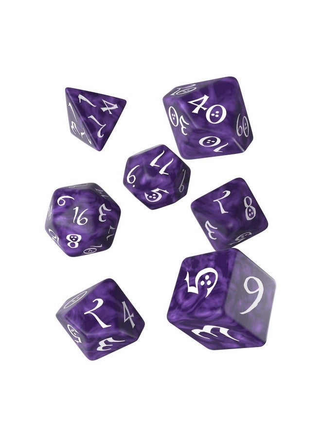 Q WORKSHOP Classic Lavender & White RPG Ornamented Dice Set 7 polyhedral Pieces - Image 1