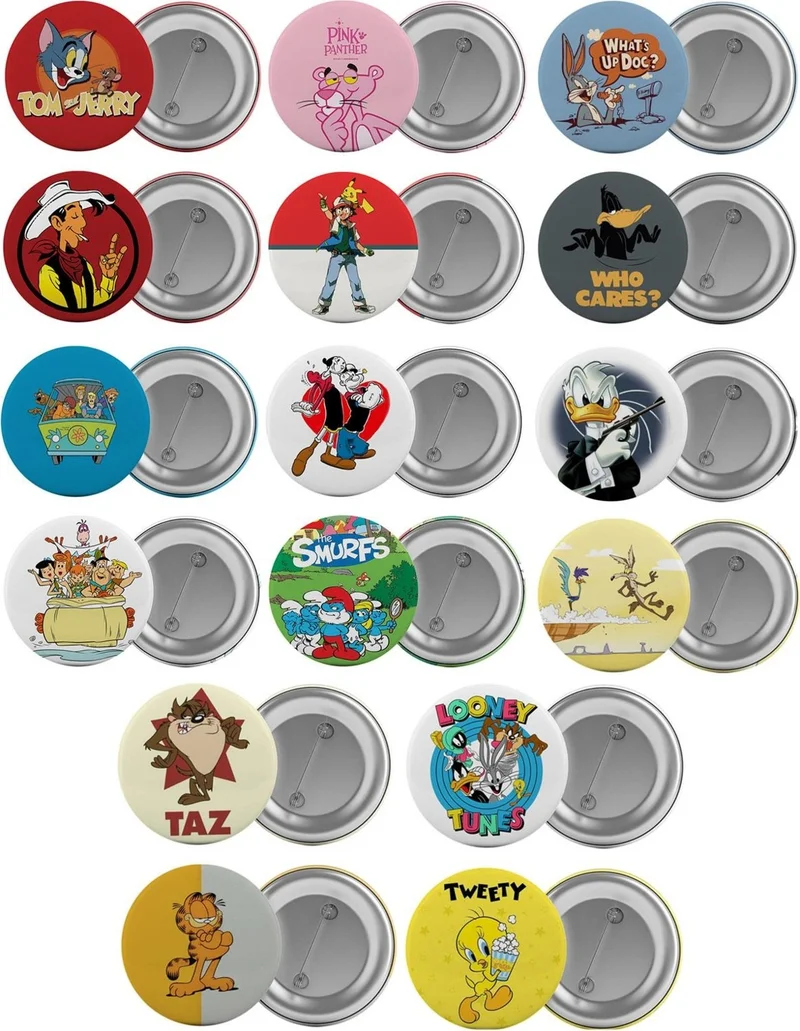 Saturndesign Old Cartoons Bag Badge Set 16 Pieces Largest Size 5.8cm Pin Brooches
