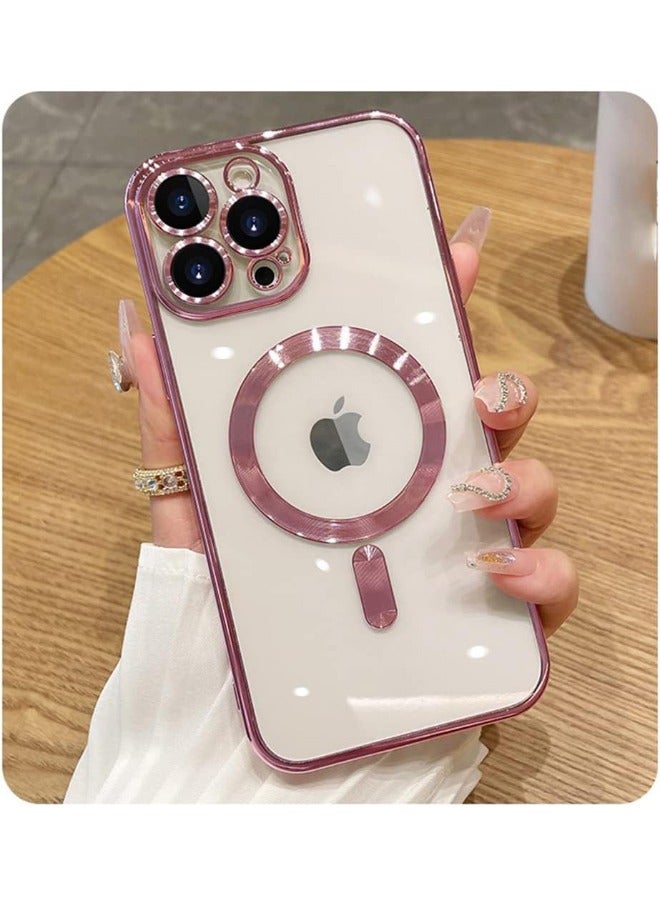 iPhone 15 Pro Case with Camera Lens Protector, Protective Case Compatible with Wireless Charging, Anti-Scratch Shockproof Protective Electroplated iPhone 15 Pro Case for Women Men - Rose Gold - Image 1