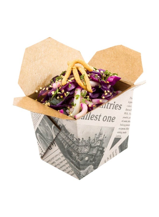 Restaurantware 8 Ounce Noodle Take Out Boxes, 200 Disposable Food To Go Boxes - Tab-Lock, Stackable, Newsprint Paper Take Home Boxes, Greaseproof, For Restaurants, Catering, And Parties  - Image 2