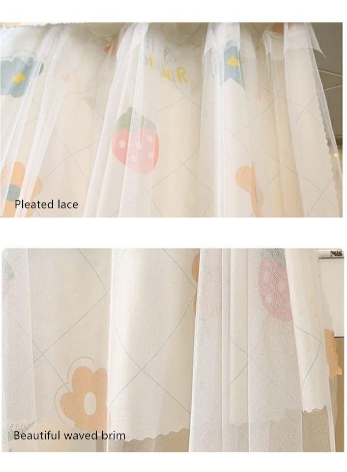 Cute Bunk Bed Curtains Privacy Cloth Underbed Curtains for Bottom Girls, 2 Panels, Beige Flower