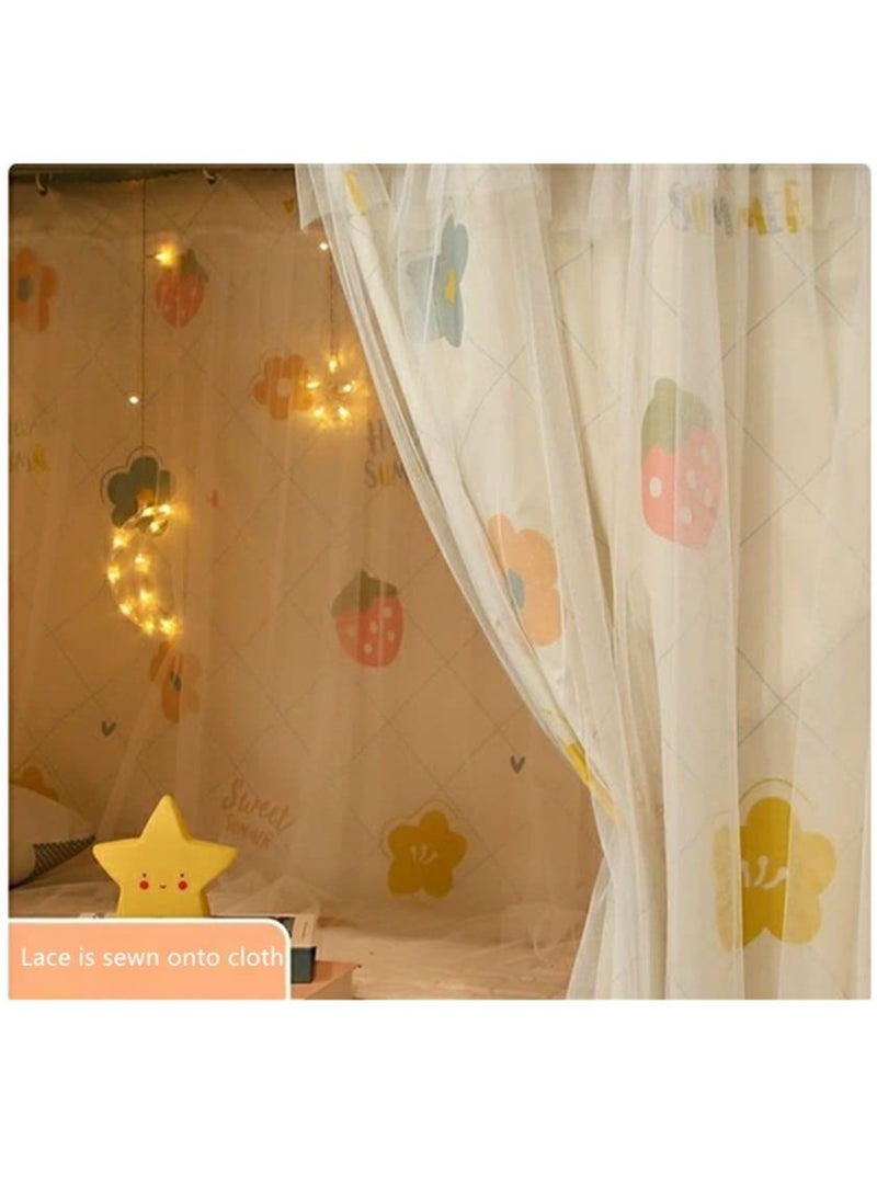 Cute Bunk Bed Curtains Privacy Cloth Underbed Curtains for Bottom Girls, 2 Panels, Beige Flower