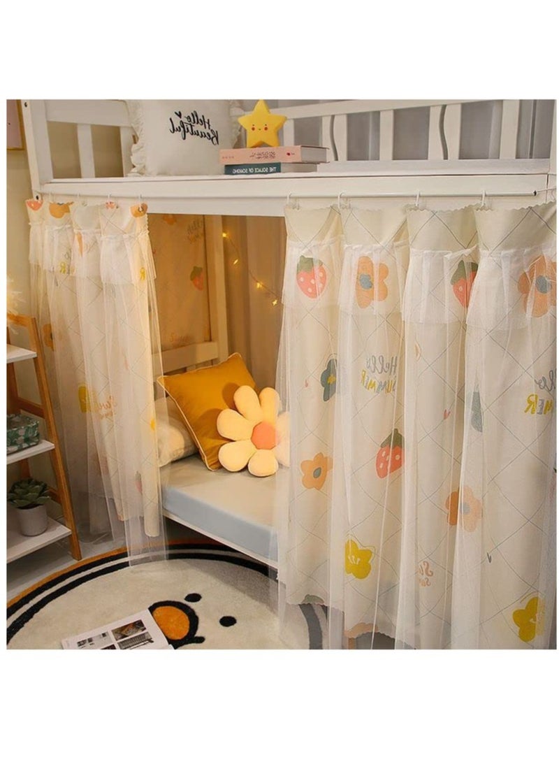 Cute Bunk Bed Curtains Privacy Cloth Underbed Curtains for Bottom Girls, 2 Panels, Beige Flower