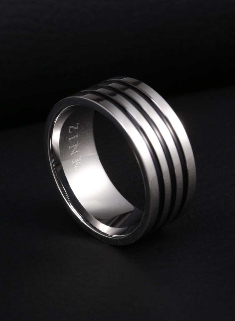ZINK Men's Silver & Black Stainless Steel/Tungsten Ring | ZJRG003SPB - Image 3