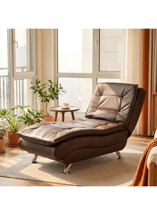 Ergonomic Faux Leather Chaise Lounge Chair, Reclining Sofa with Lumbar Support for Living Room & Bedroom - Image 1