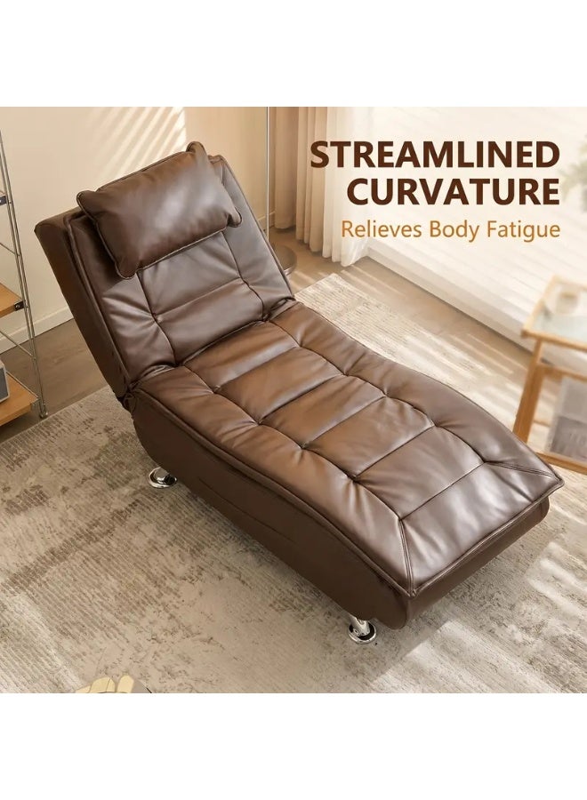 Ergonomic Faux Leather Chaise Lounge Chair, Reclining Sofa with Lumbar Support for Living Room & Bedroom - Image 5