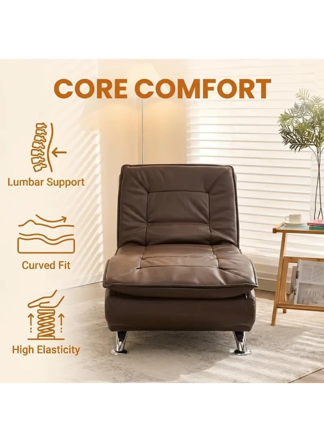 Ergonomic Faux Leather Chaise Lounge Chair, Reclining Sofa with Lumbar Support for Living Room & Bedroom - Image 3