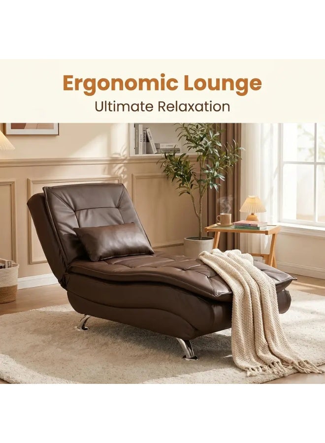 Ergonomic Faux Leather Chaise Lounge Chair, Reclining Sofa with Lumbar Support for Living Room & Bedroom - Image 2