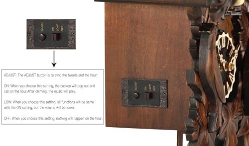Kintrot Cuckoo Clock, Traditional Black Forest Handcrafted Wooden Quartz Clock for Wall Antique Decroration with Maple Leaf Pendulum, 12 Melodies, Night Sensor and Singing Bird - Image 3