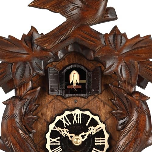 Kintrot Cuckoo Clock, Traditional Black Forest Handcrafted Wooden Quartz Clock for Wall Antique Decroration with Maple Leaf Pendulum, 12 Melodies, Night Sensor and Singing Bird - Image 4