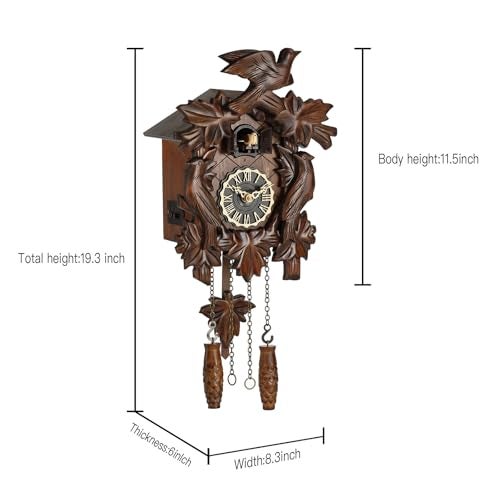 Kintrot Cuckoo Clock, Traditional Black Forest Handcrafted Wooden Quartz Clock for Wall Antique Decroration with Maple Leaf Pendulum, 12 Melodies, Night Sensor and Singing Bird - Image 2