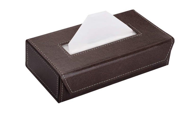 PEFKO PFK083 Pu Leather Car Tissue Box/Napkin Box Holder/Car Tissue Paper Holder with 2 Ply 100 Pull Tissue Paper Compatible with All Cars (Brown) - Image 1