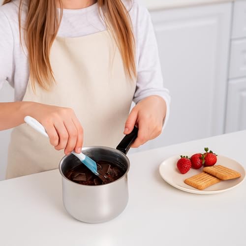 Alark Small Stainless Steel Mini Soup Pot with Wooden Handle Breakfast Pot Pour Spout and 300ML Making Sauces Reheating Soup Heating Butter Tea Milk Warmer Mini Pan Enamel Ghee Small Warmers Saucepan - Image 2