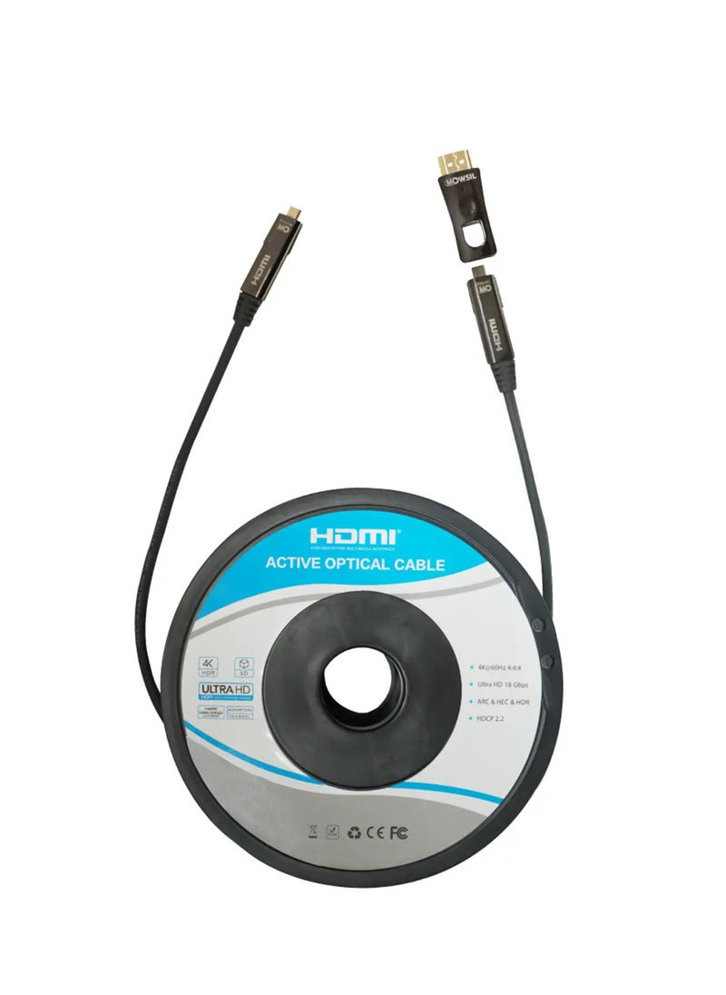 MOWSIL Active Optical AOC-Fiber HDMI 4K 60Hz 2.0 Cable DA Removable 10Mtr, Supported Resolution UHD 4K@60Hz Bandwidth upto 18 Gbps  - Image 1