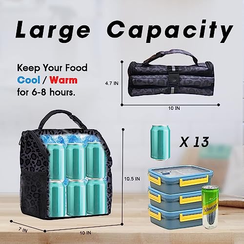 VLM Lunch Bags for Women,Leakproof Insulated Floral Lunch Box with Adjustable Shoulder Strap Reusable Zipper Cooler Tote Bag for Work,Picnic,Camping Leopard-Purple - Image 2