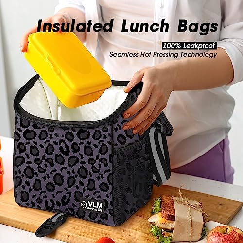 VLM Lunch Bags for Women,Leakproof Insulated Floral Lunch Box with Adjustable Shoulder Strap Reusable Zipper Cooler Tote Bag for Work,Picnic,Camping Leopard-Purple - Image 3