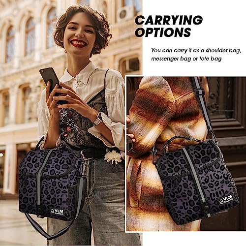 VLM Lunch Bags for Women,Leakproof Insulated Floral Lunch Box with Adjustable Shoulder Strap Reusable Zipper Cooler Tote Bag for Work,Picnic,Camping Leopard-Purple - Image 5