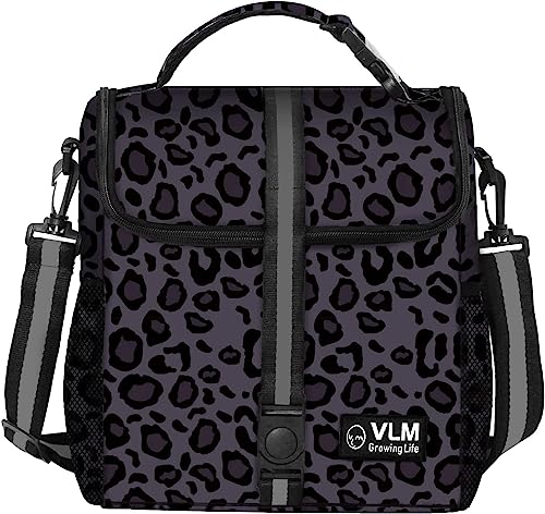 VLM Lunch Bags for Women,Leakproof Insulated Floral Lunch Box with Adjustable Shoulder Strap Reusable Zipper Cooler Tote Bag for Work,Picnic,Camping Leopard-Purple - Image 1