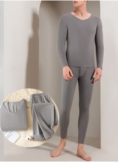 VUCATIN Women and Men Thick Thermal Underwear Set Couples Ultra-Soft Long Johns Set Crew Neck Base Layer Stretch Long Johns Bottoms Leggings for Cold Weather Training Hiking Outdoor Sports (Men's Gray)  - Image 1
