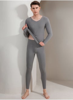 VUCATIN Women and Men Thick Thermal Underwear Set Couples Ultra-Soft Long Johns Set Crew Neck Base Layer Stretch Long Johns Bottoms Leggings for Cold Weather Training Hiking Outdoor Sports (Men's Gray)  - Image 2
