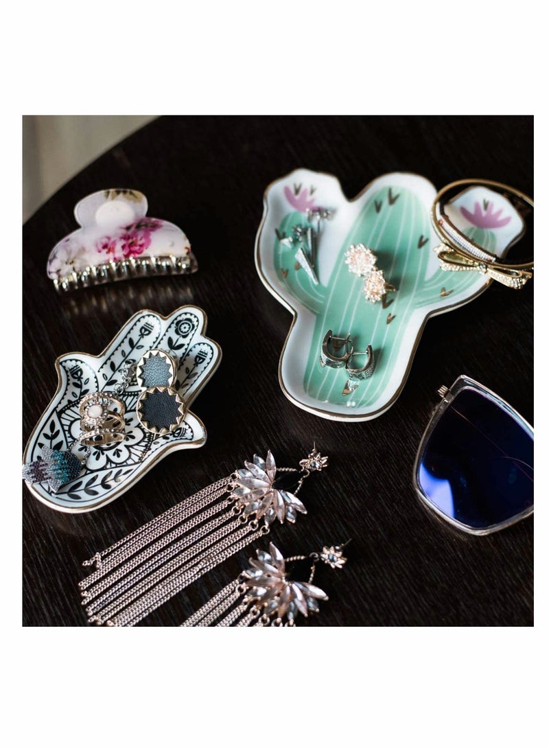 Excefore Jewelry Dish Trinket Dish Ring Dish Ceramic Hamsa Evil Eye Hand of Fatima Holder Key Trinket Plate Bowl Small Boho Home Decorative Cute Decor Jewelry Tray... - Image 4
