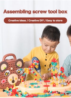 LOOPITYS Teddy Bear shaped Toolbox Toys -203 pieces Creative Drilling Set Creative Drilling Toys with Screwdriver Tools, Electric Drill Toys, and Rainbow Fasteners - Advanced STEM Building Set  - Image 1