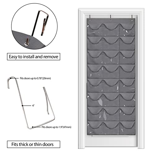 Dofilachy Hat Rack - Hat Organizer - Hat Racks for Baseball Caps, Visible Hat Holder - Baseball Cap Rack for Wall Door with 3 Hooks, 24 Deep Pockets (Dark grey, 1 pack) - Image 4