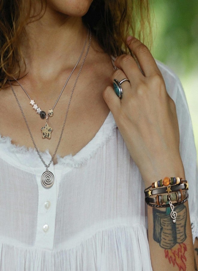 RechicGu Multilayer Y2k Star Necklace Fairy Grunge Bracelets Set Handmade Fairycore Grunge Jewelry Gothic Swirl Star Necklace Punk Rock Roll Music Guitar Grunge Accessories for Women Men Swirl - Image 2