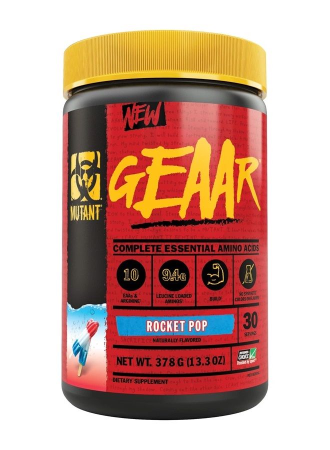 Mutant GEAAR - 9.4g of EAA Powder + Arginine, 7g BCAAs, 4g Leucine, Electrolytes, Coconut Water, No Artificial Colors or Flavors, Delicious Taste - 30 Servings - Rocket Pop - 378g - Image 1