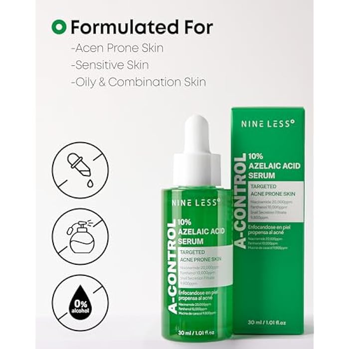 NINELESS A-Control 10% Azelaic Acid Serum - Korean Acne Serum for Face - Calming Facial Treatment Clearing Breakout, Pimples - for Acne-Prone & Dull Skin, 1.01 fl.oz. - Image 5