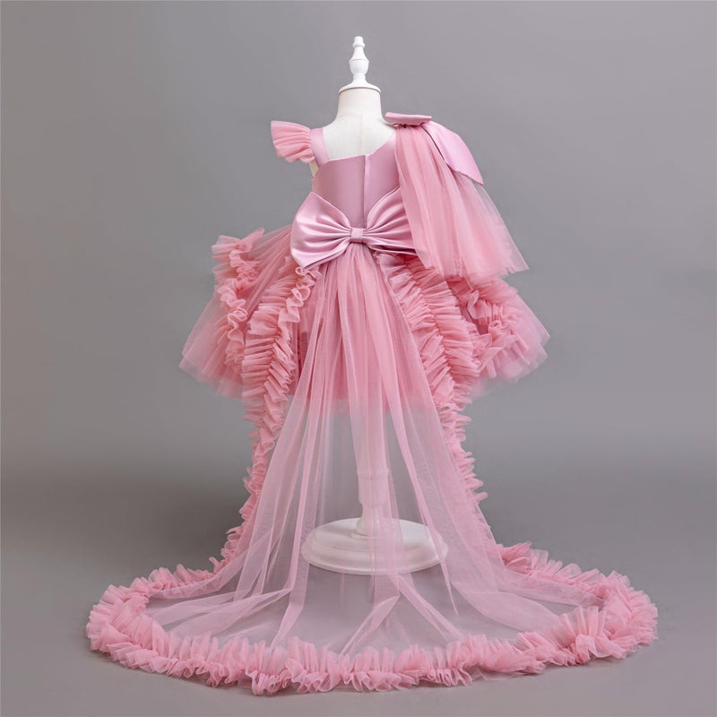 MIEKISA Toddler Baby Girls Birthday Wedding Party Tulle Multiple Layers Tailed Dress 1-6 Years Old (US, Age, 12 Months, 18 Months, Dark Pink) - Image 4