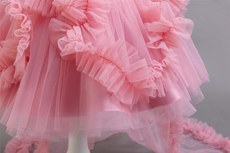 MIEKISA Toddler Baby Girls Birthday Wedding Party Tulle Multiple Layers Tailed Dress 1-6 Years Old (US, Age, 12 Months, 18 Months, Dark Pink) - Image 5