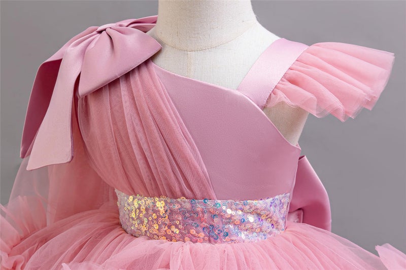 MIEKISA Toddler Baby Girls Birthday Wedding Party Tulle Multiple Layers Tailed Dress 1-6 Years Old (US, Age, 12 Months, 18 Months, Dark Pink) - Image 2