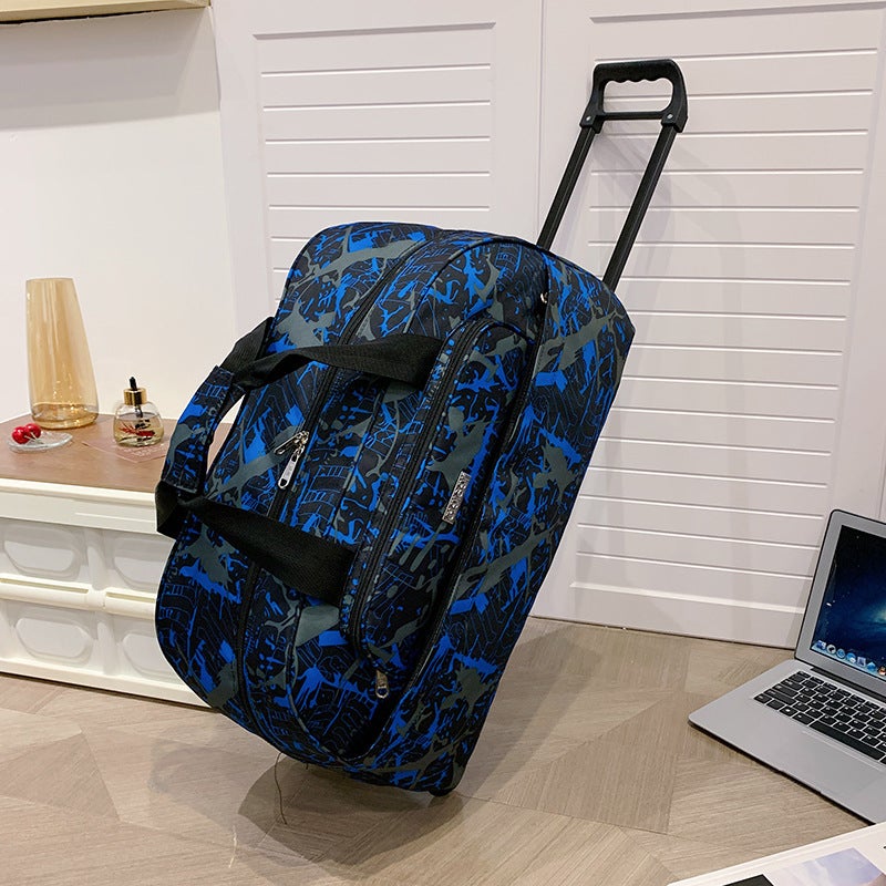 Large Capacity Wheeled Duffel Bag for Travel Color--blue and black pattern 
